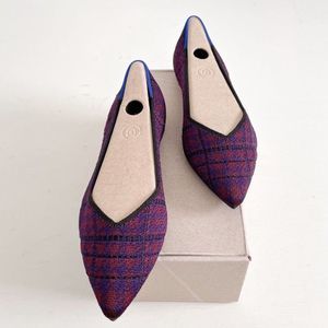 Rothy’s The Point Cranberry Plaid Winter Berry Textile Ballet Flats